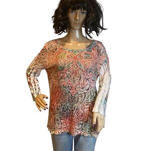 Reba 3/4 Sleeved Sparkly Shiny Sequins Bohemian Boho Top Shirt Size Large EUC
